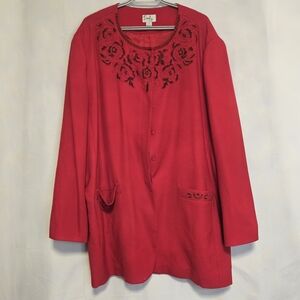 Elegant Red Embroidered Blazer 100% Wool Women's 26W